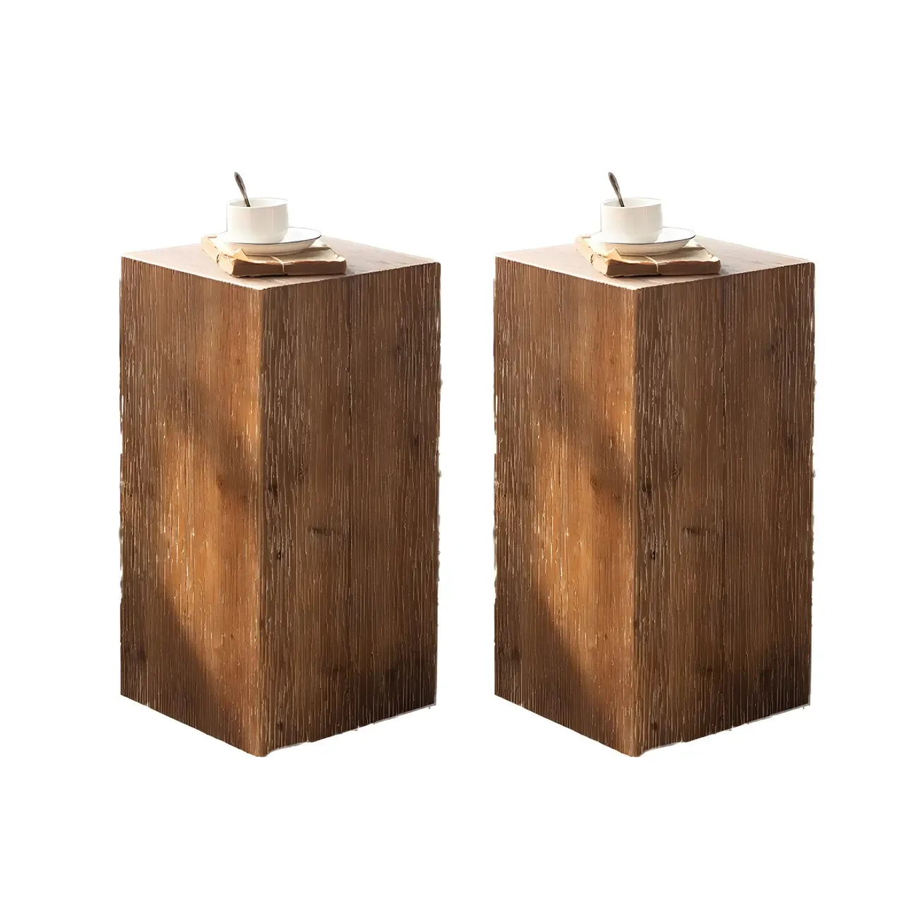 Elegant Geometric Wooden Block Accent Side Table