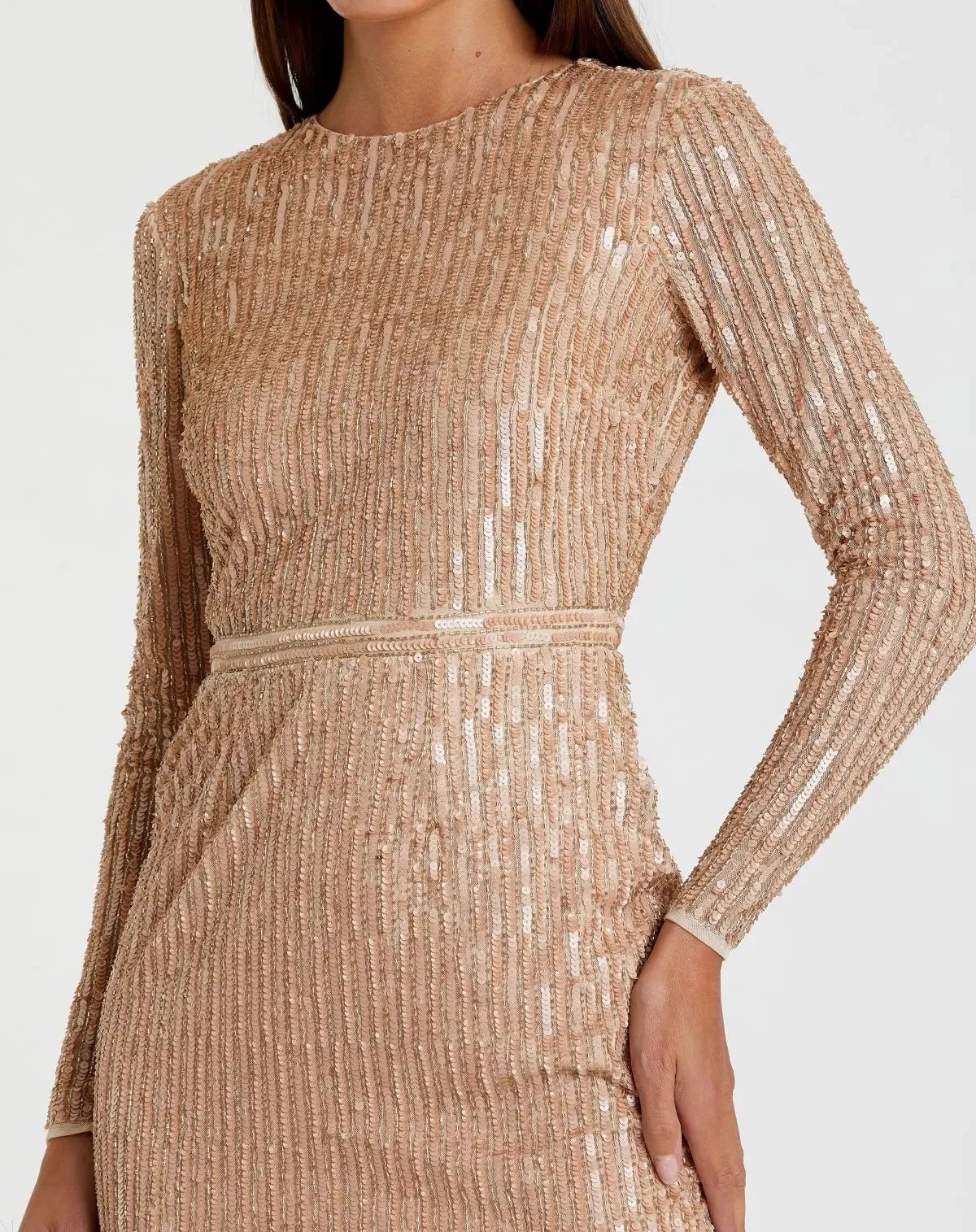 Beige Long Sleeve Sequin Mini Dress - FINAL SALE