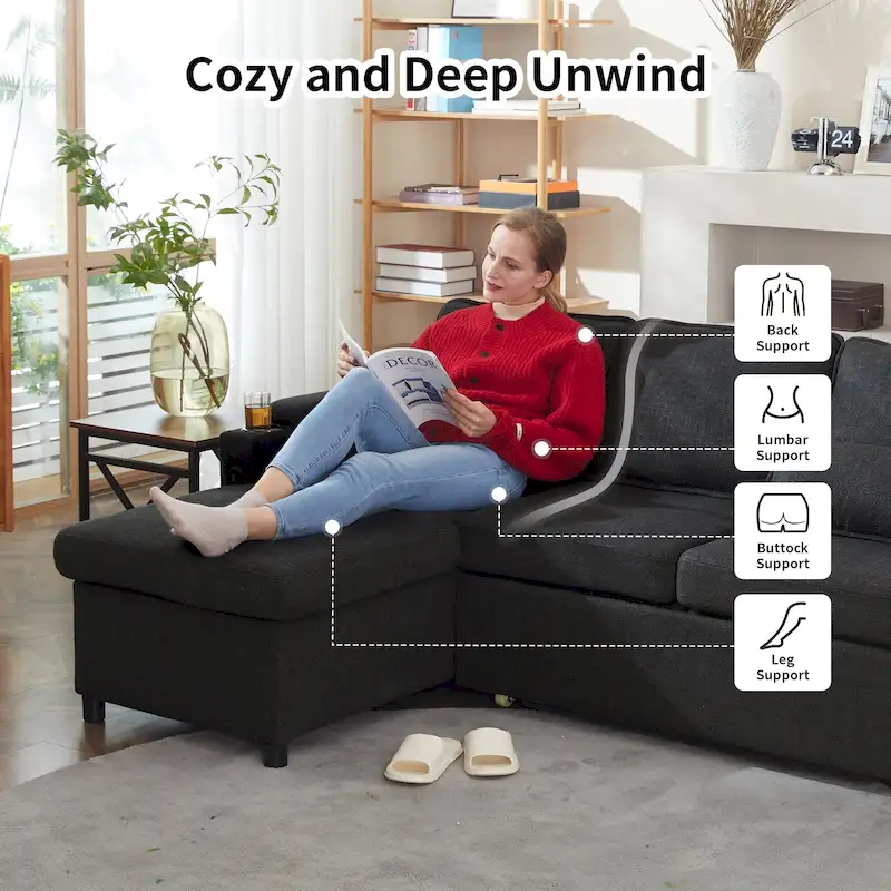 80 L-Shaped Sofa Couch Bed, Sofa Sleeper with Pull Out Bed, Reversible Sleeper Sofa Bed