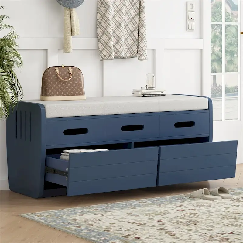Rustic Storage Bench with 2 Drawers,Hidden Storage Space,Shoe Bench