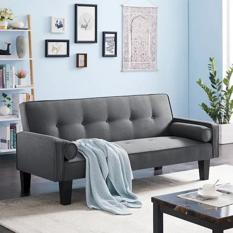 Linen Fabric Modern Convertible Sofa Bed with Removable Armrests
