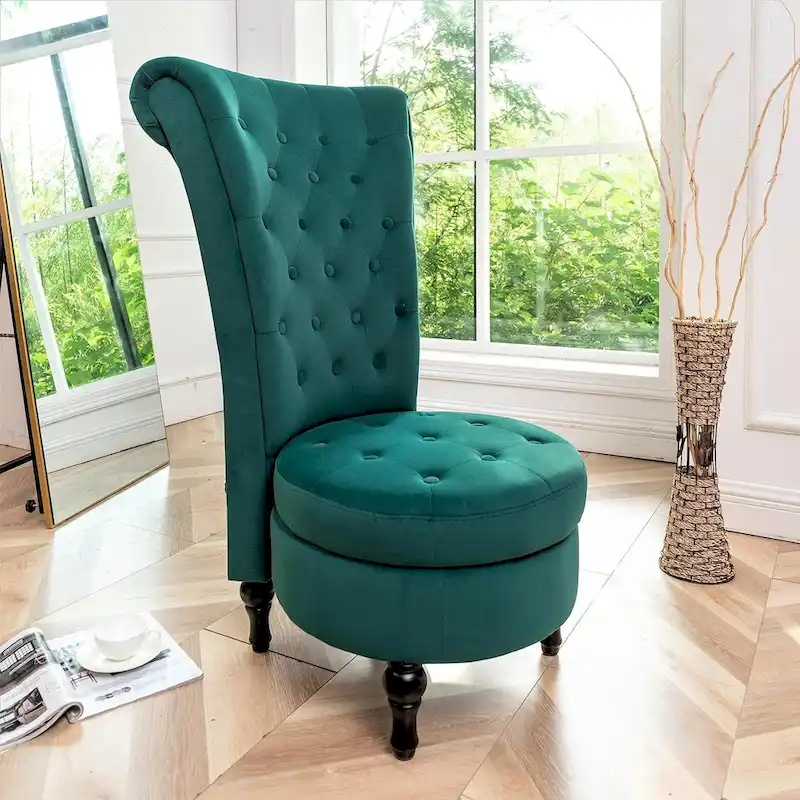 Velvet High Back Vanity Chair - Multiple Colors, Tufted Design, Single Seat
