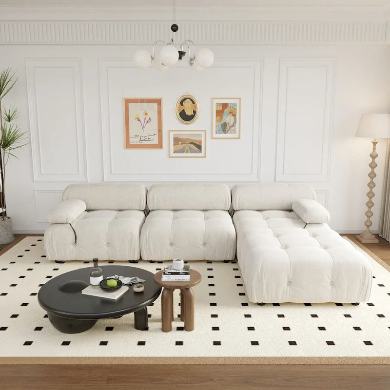 104 Wide Velvet Reversible Modular Sofa & Chaise with Ottoman