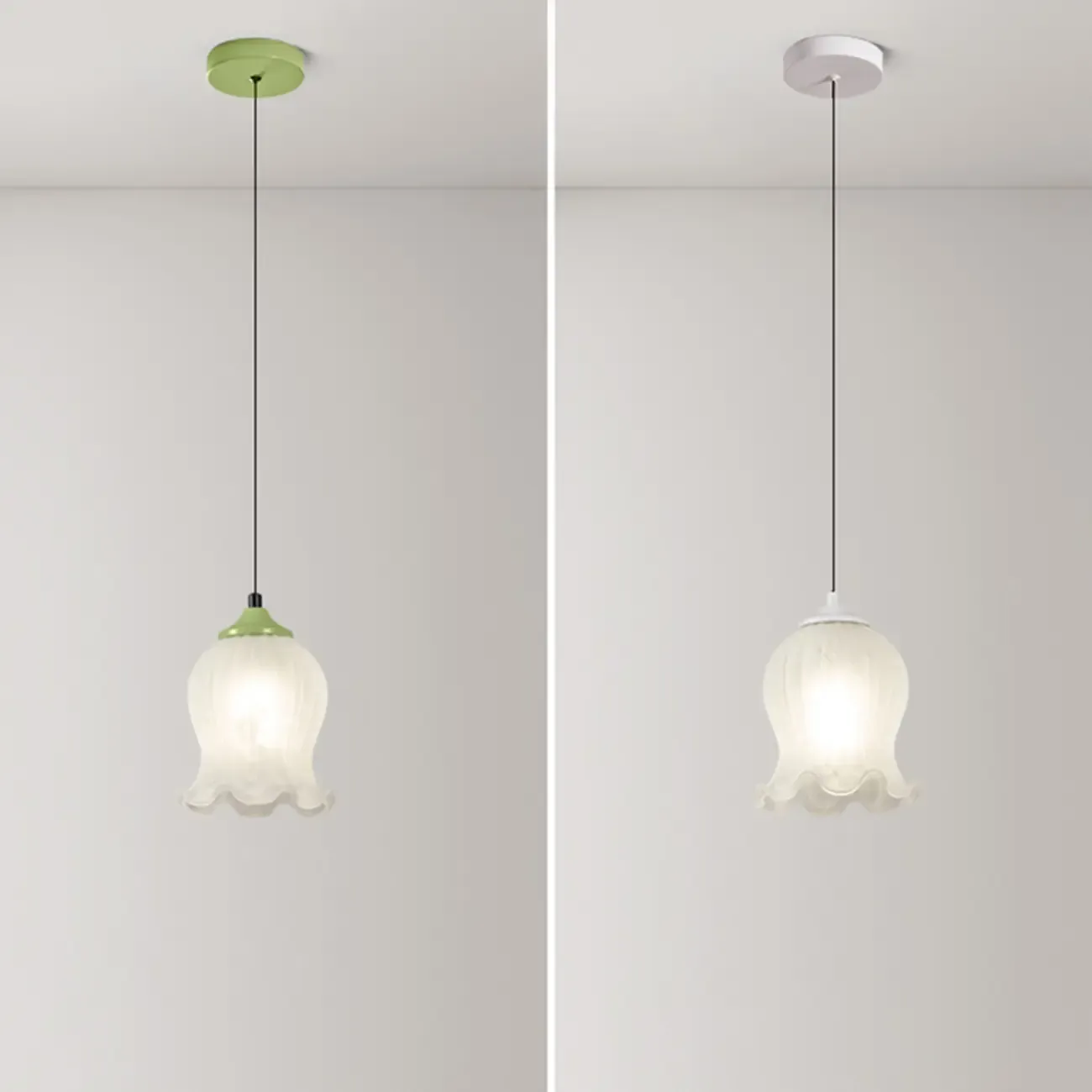 Kids Bedside White Glass Tulip Pendant Lamp