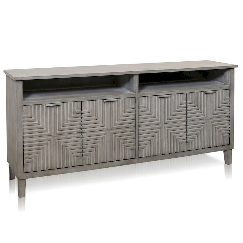 Quadrant Credenza - Four Geometric Patterned Doors - Brushed Gray Finish