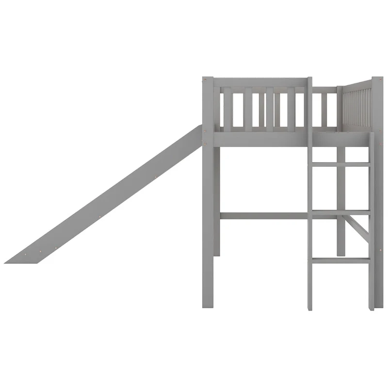 Pine Low Loft Bed with Slide
