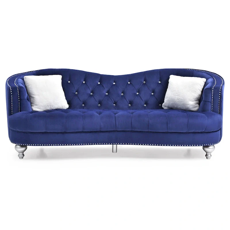 Velvet Tufted Sofa with Nailhead Trim - Seats 3