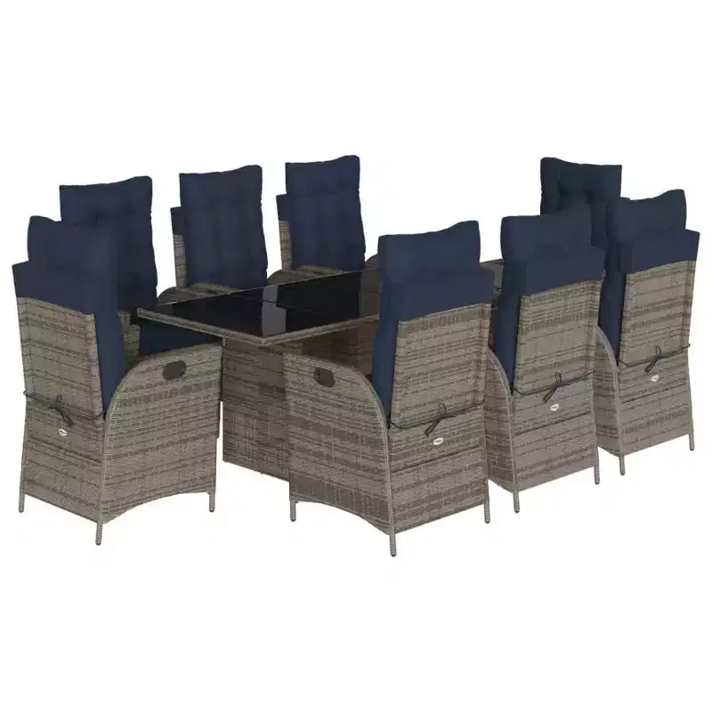 vidaXL Patio Dining Set with Cushions Outdoor Garden Seating Gray Poly Rattan
