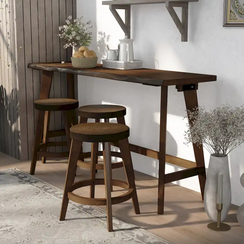 Dewl Farmhouse Walnut Wood 4-Piece Counter Height Table Set by Furniture of America