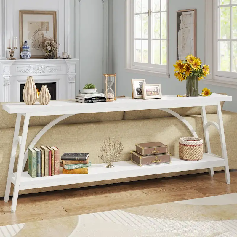 70.8 Extra Long Console Table, Narrow Sofa Tables with 2 Tier Storage Shelves
