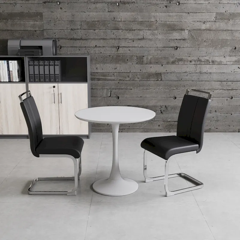 Modern 3-Piece Dining Set with Round Table & 2 High Back C-shaped Tube Chairs