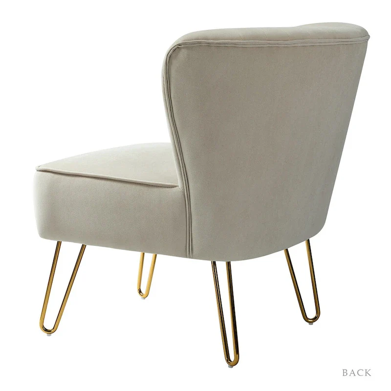 Velvet Tufted Accent Chair with Golden Metal Legs - Channel Back Design, High-Density Foam, 250 lbs Capacity, 26W x 30D x 31.5H