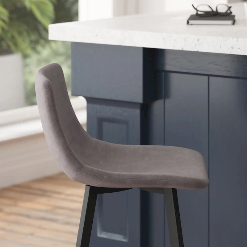 Set of 2 Armless Upholstered Metal Counter Stools