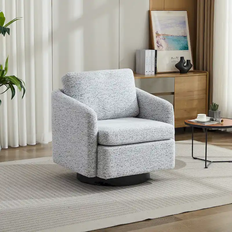 White+Black 31.5 Chenille Swivel Accent Chair with Solid Wood Frame