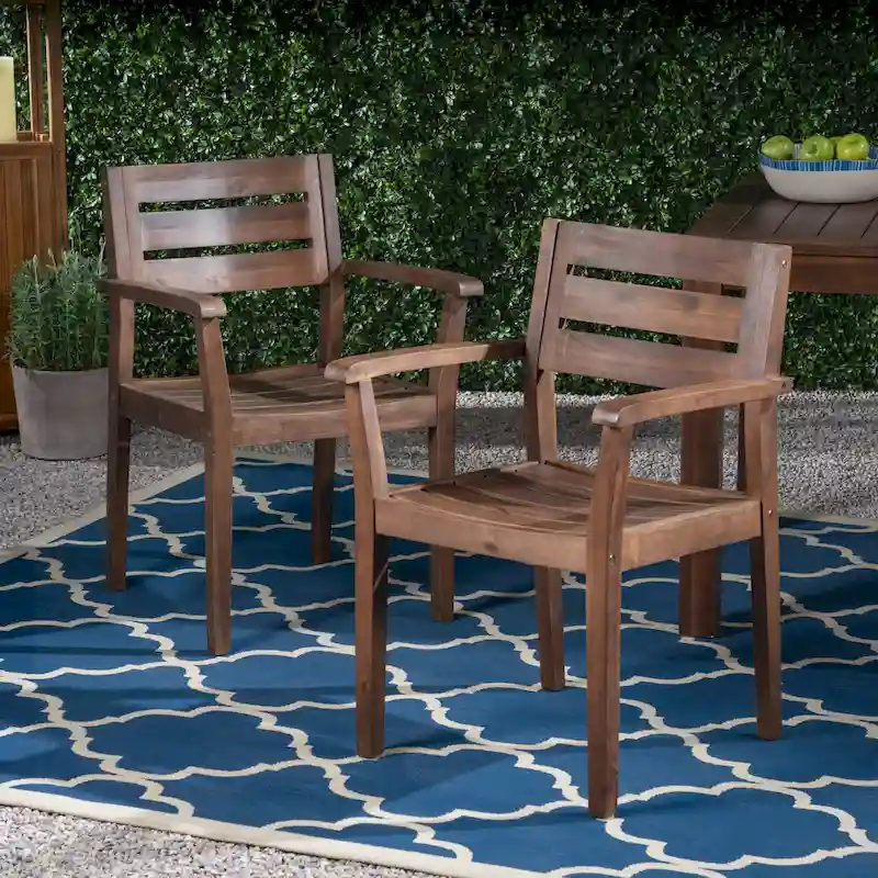 Acacia Wood Patio Dining Chairs Set of 2