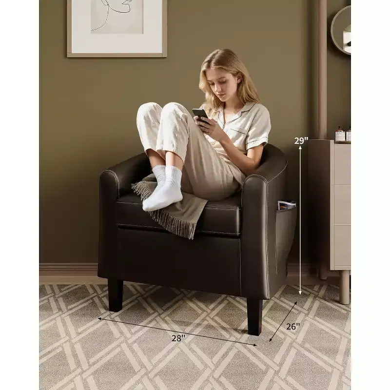 Accent Chairs Faux Leather Barrel Chairs Club Armchairs with Soft Seat for Living Room Bedroom Reading Waiting Room