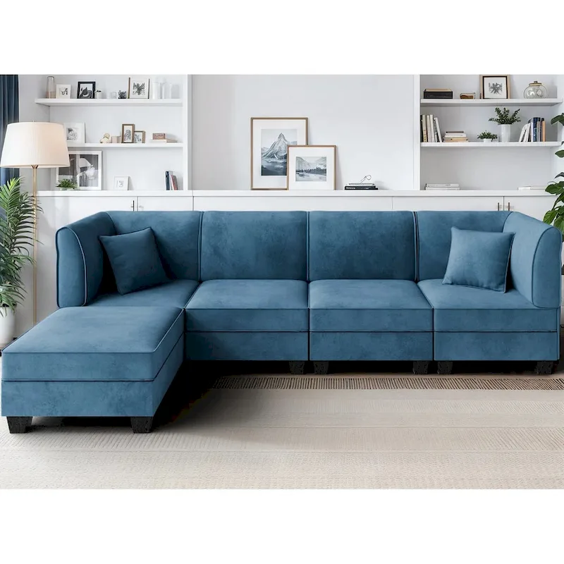 Futzca Sectional Couch Modular Sofa, 116 Velvet L-Shaped Couch Sofa