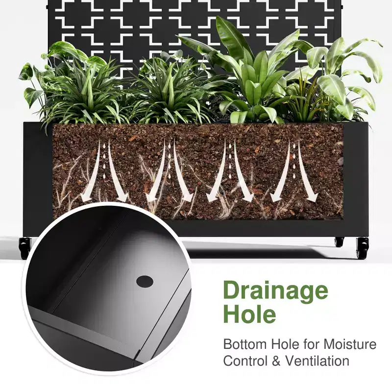 1-Piece Black Metal Rectangle Planting Box with Climbing Frame