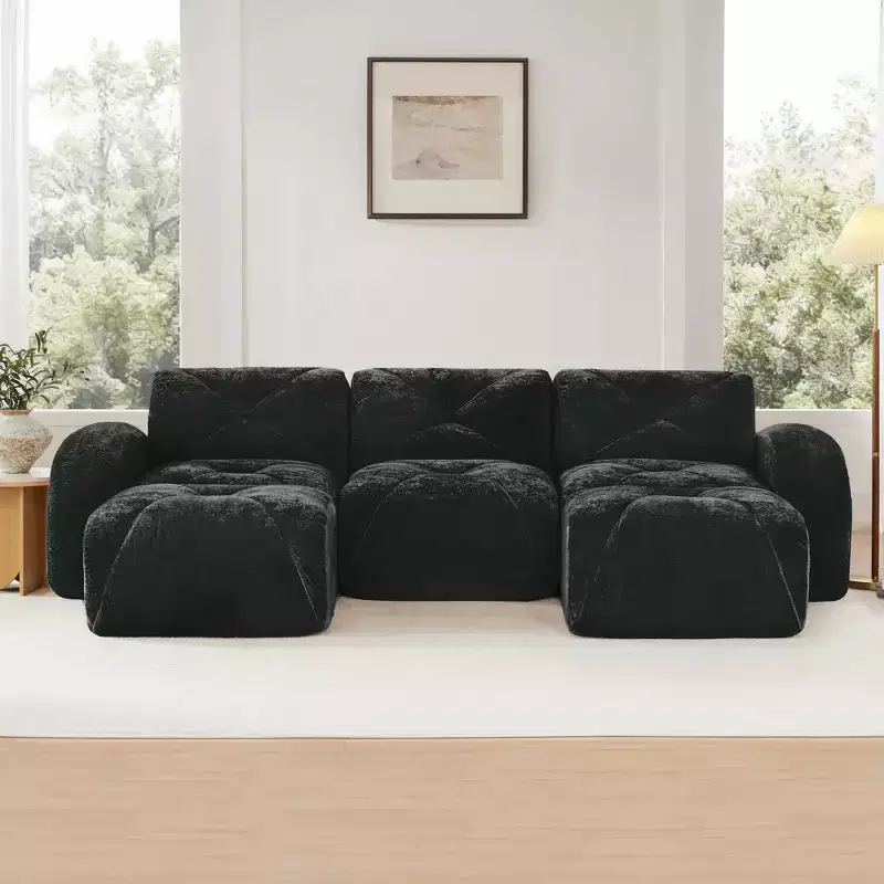 Clihome U-Shaped Boneless Sofa,Tufted Design,32D High Density Sponge,Bottom Anti-Slip Design,Free Combination,Movable Ottoman For Study & Home Theater
