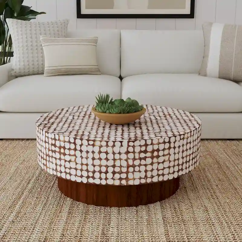 Coconut Shell Round Pedestal Coffee Table