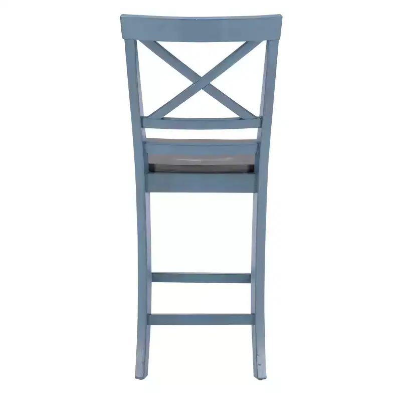 Set of 2 24.25" Romy X-Back Counter Height Barstools Blue Wood Finish/Dark Gray - Powell: Rustic Farmhouse, Armless Design, Wood Frame