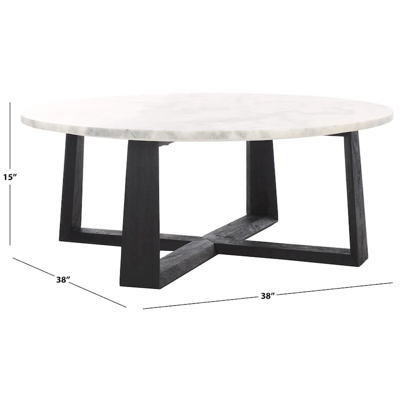 Round Marble Top Coffee Table with Acacia Wood Legs – White/Natural / White/Black