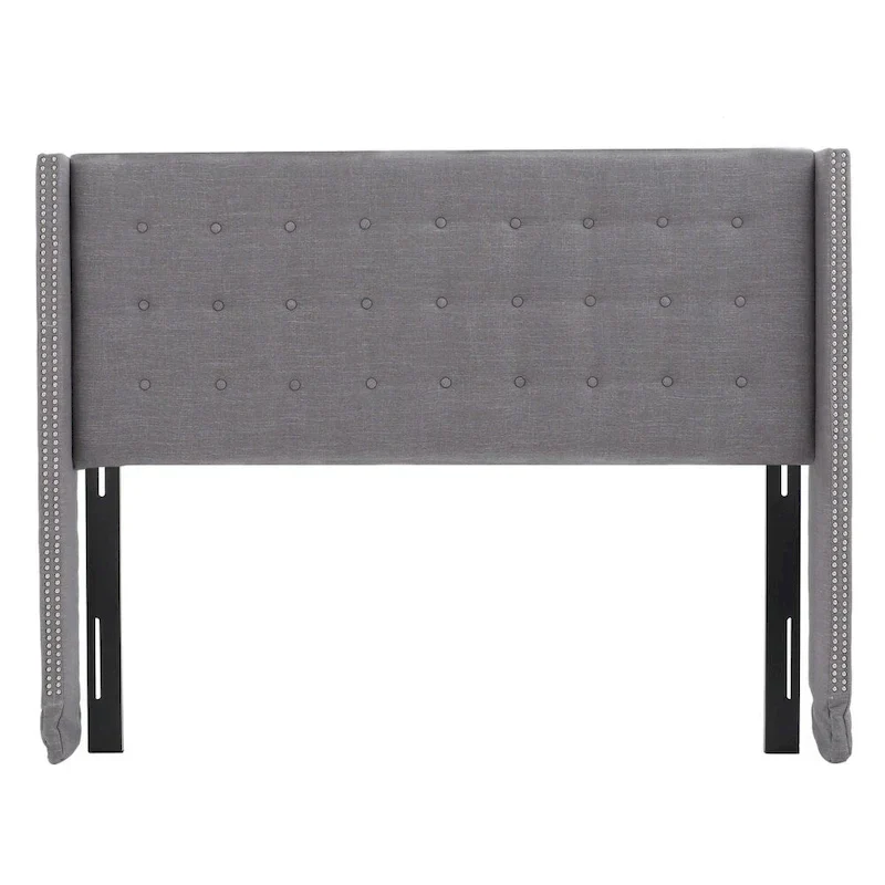 Kendrah Adjustable Full/Queen Wing-back Studded Fabric Headboard by