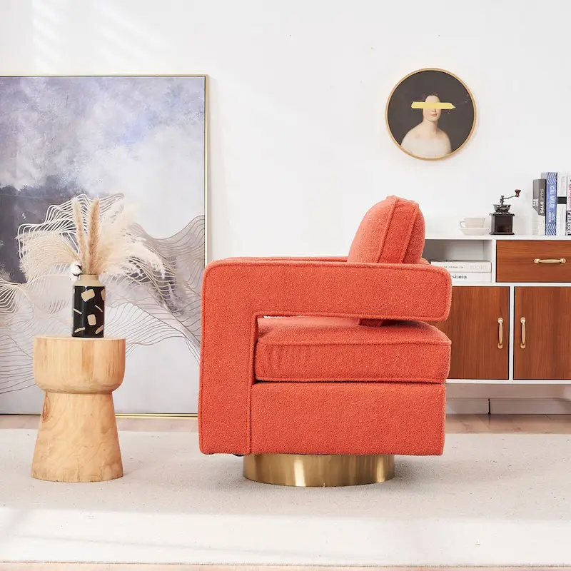 Modern Upholstered Swivel Accent Chair with Hollow-back & Golden Base