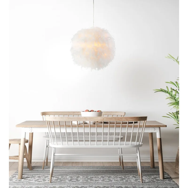 Simon 19  Feather Metal Adjustable LED Pendant, White by JONATHAN Y