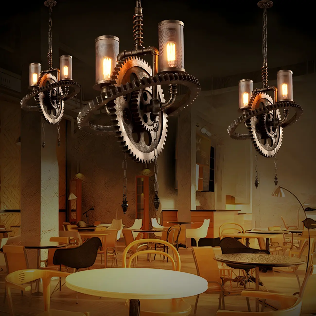Black Metal Gear Industrial Steampunk Chandelier