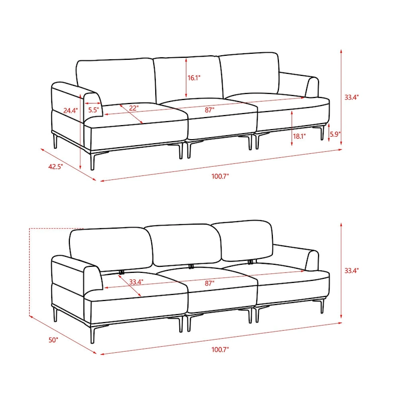 Dinardi 100.7in Widest Upholstered Sofa With Sliding Backrest