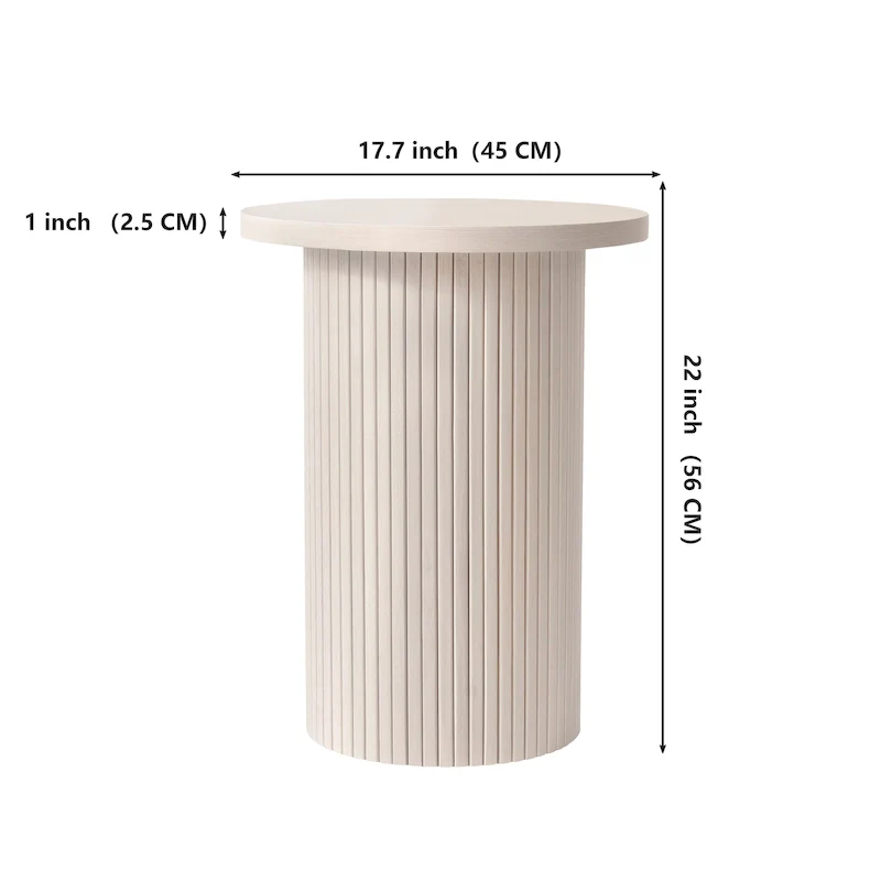 Round Wood End Table Fluted Pedestal Side Table