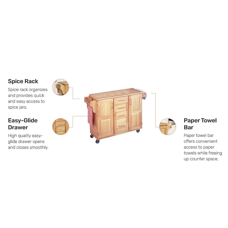 Kitchen Cart with Breakfast Bar - Drop Leaf Storage Island on Wheels (Natural Wood)