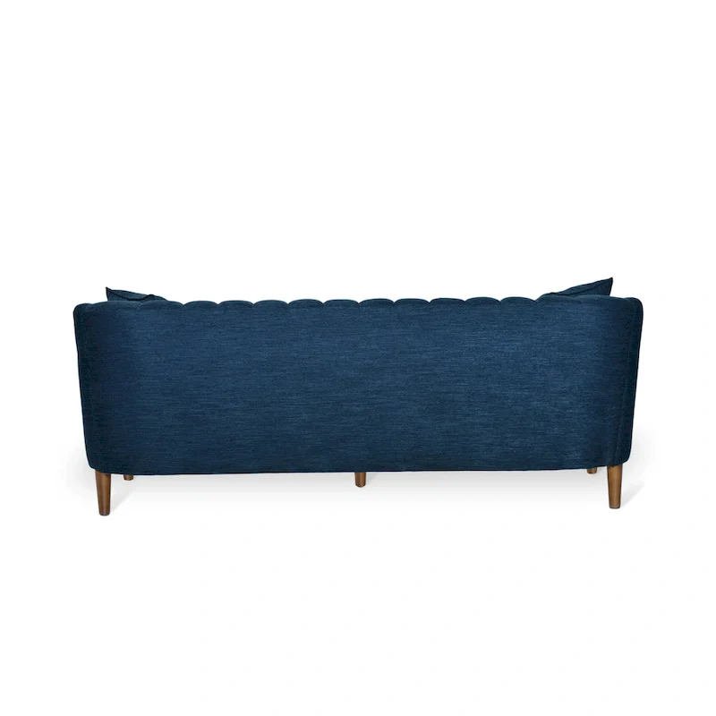Channel-Tufted Sofa with Sloped Arms & Walnut Legs – Blush / Beige / Cloud Gray / Charcoal / Navy Blue, Mid-Century Modern, Seats 3