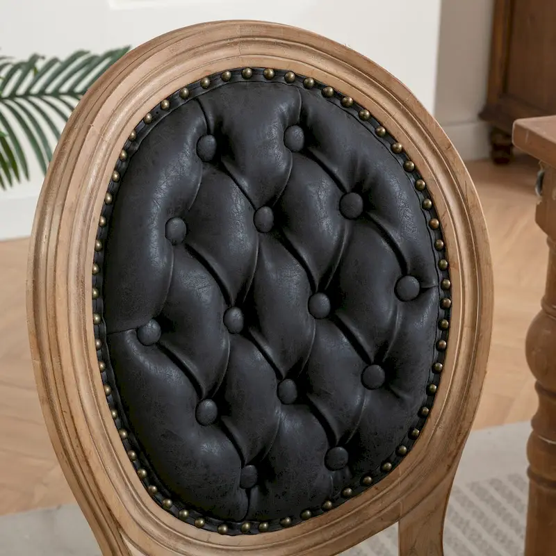 Mid-century Modern Dining Chairs Set of 4, PU Leather High-end Tufted Dining Room Chair with Nailhead Trim Solid Wood Legs