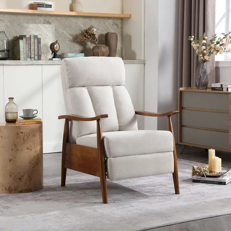 Linen/Leather/Microsuede Upholstered Wood Frame Adjustable Recliner Lounge Armchair