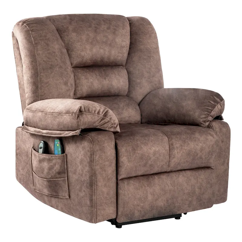 Brown Velvet Power Lift Recliner, Massage, Heated, Pockets, 8-Point