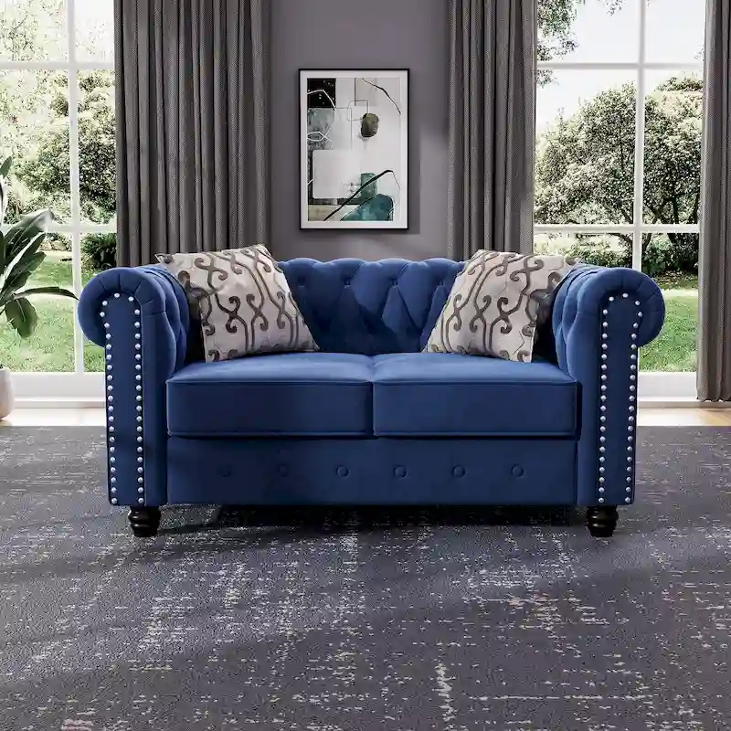 Velvet  Loveseat with Button Tufted, Nailhead