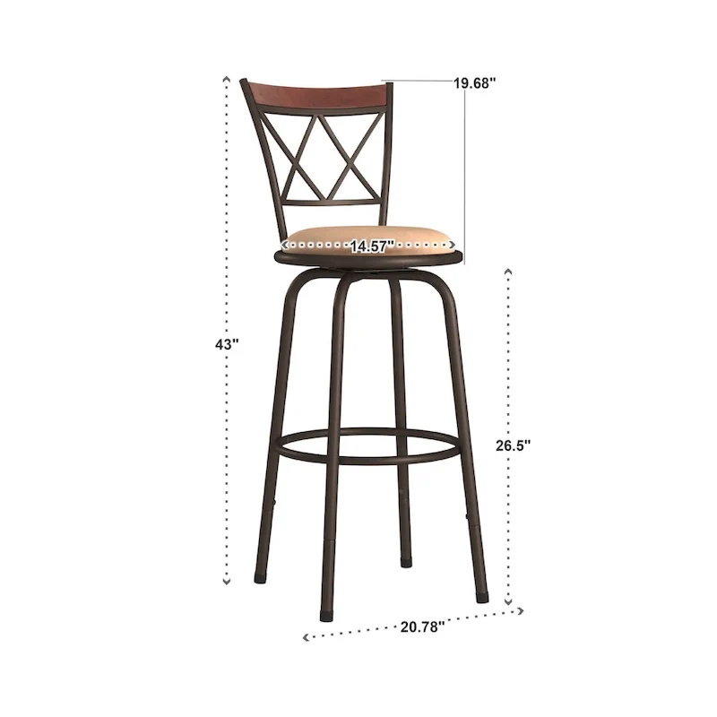 Verona Adjustable Bronze Finish X-Back Metal and Wood Trim 3pc Pack Stools by iNSPIRE Q Classic