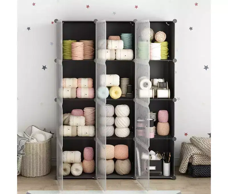 12-Cube Storage Organizer with Doors Waterproof Modular Bookcase Shelf Unit for Living Room Bedroom