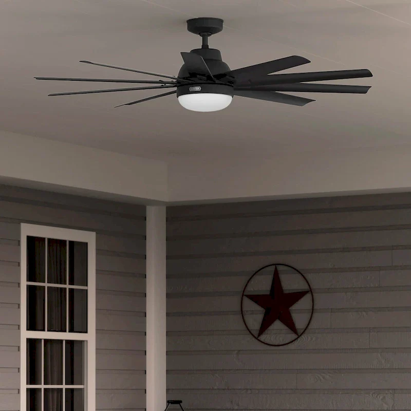 Hunter 60  Overton Damp Rated Ceiling Fan with LED Light Kit and Wall Control - Windmill, Transitional, Modern - ENERGY STAR