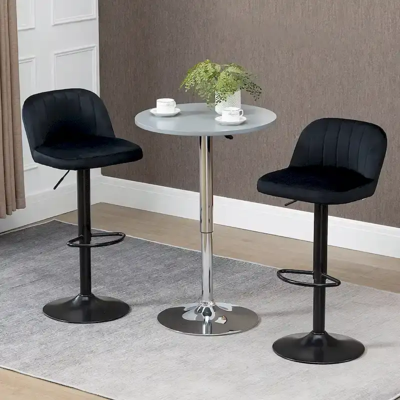 Adjustable Bar Stools Velvet Counter Height Barstool Upholstered Kitchen Stool with Swivel Seat Steel Frame