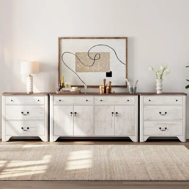 122 W Large Farmhouse Sideboard Buffet Cabinet with Doors and Adjustable Shelf