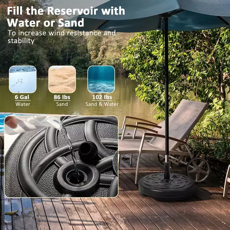 Costway 22'' Patio Fillable Round Umbrella Base Stand Water/Sand Fit Pole 1.5'' & 1.9''