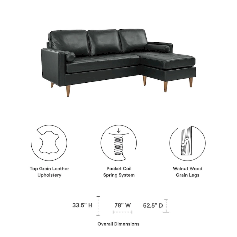 Valour 78  Leather Apartment Sectional Sofa