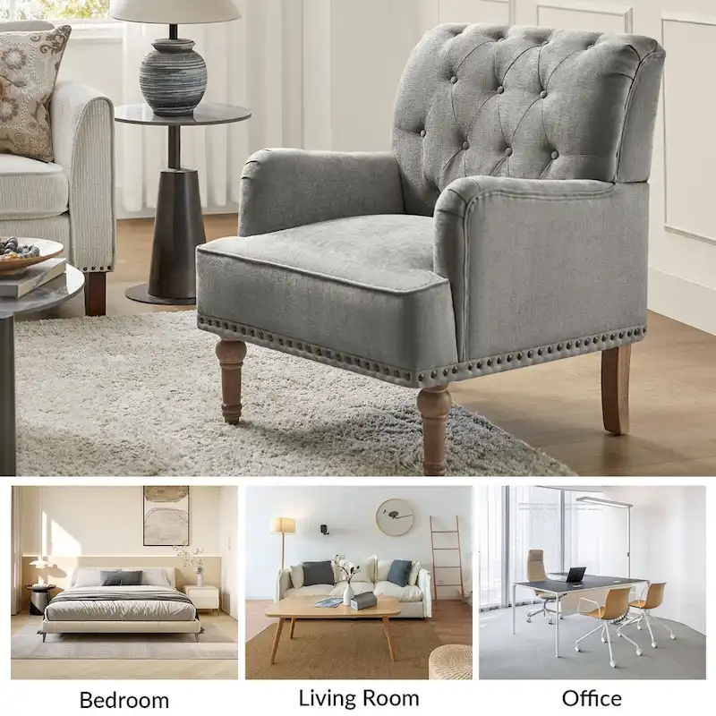 Geltrude Classic Upholstered Accent Arm Chair with Button Tufted Back by HULALA HOME