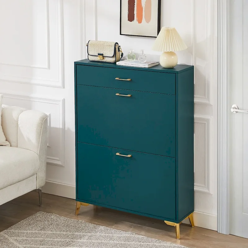 Wood Modern Shoe Cabinet with Flip-Top Drawers