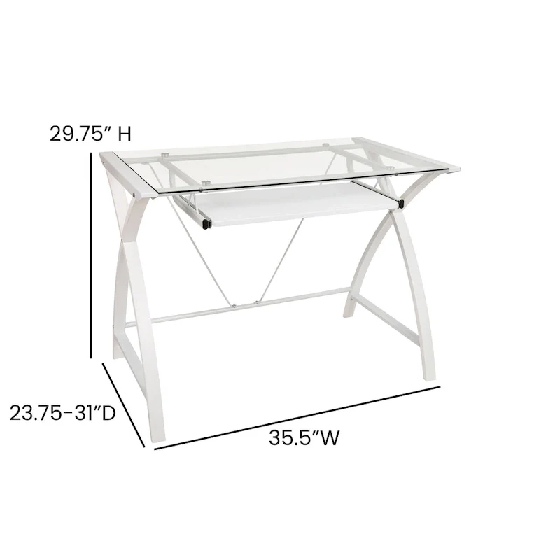 Modern Glass Top Computer Desk with Pull-out Keyboard Tray