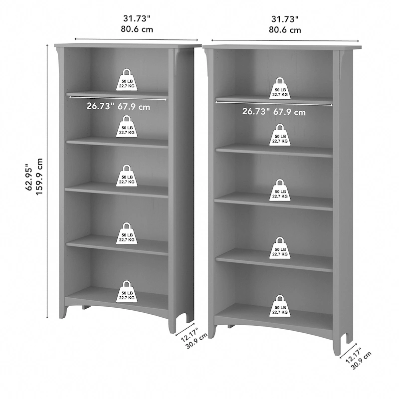Salinas Tall 5-shelf Bookcase (Set of 2) by Bush Furniture