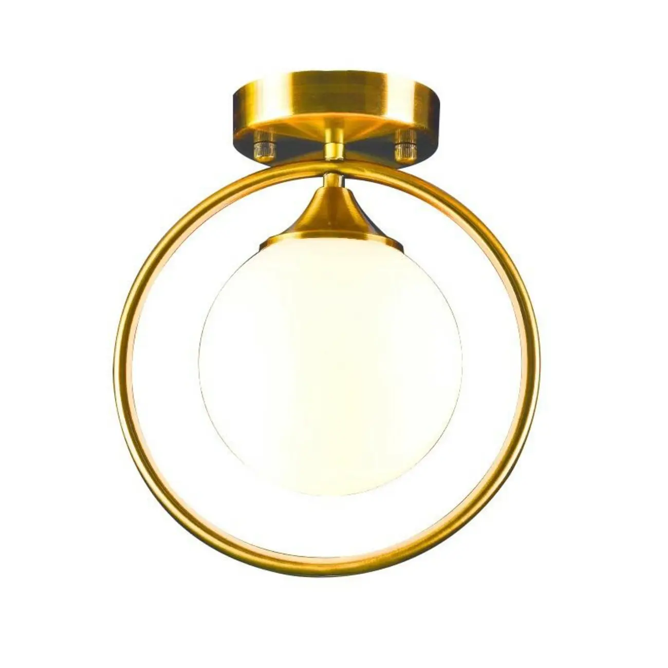 1-Light Circular Brass Glass Ball Semi Flush Ceiling Light